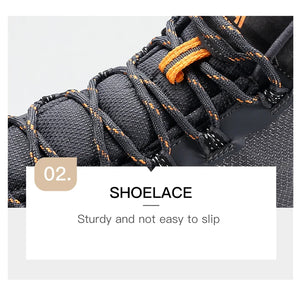 La chaussure de randonnée pour femmes Humtto "HUMTTO - HT-230078B" présente une tige en maille violette et rose, des lacets, un support pour la cheville, une semelle texturée et une protection contre les éclaboussures, le tout sur fond blanc.