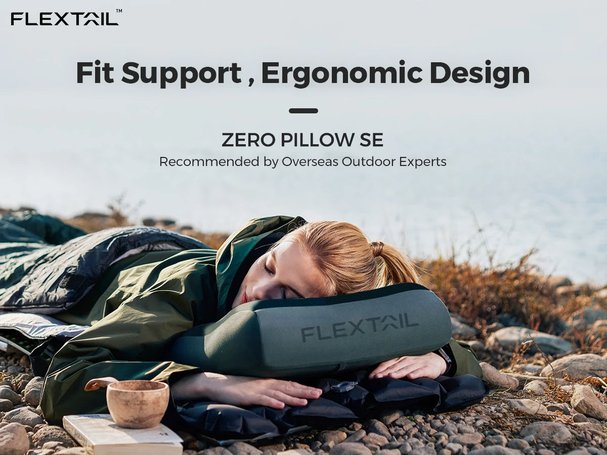 "FLEXTAILGEAR - Zero Pillow SE" Almohada cervical inflable ergonómica para viajes, senderismo y acampada