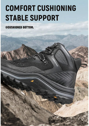 Les HUMTTO - HT-250460A chaussures de randonnée mid-top pour homme offrent une technologie Static Waterproof, avec tige mesh et synthétique, semelle robuste - bottines alpinisme marron/vert conçues pour confort et durabilité sur tous les sentiers.