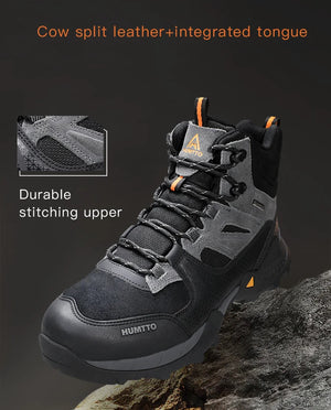 Les bottines tactiques 100% imperméables Humtto - HT-240760A pour homme, marron et noires, avec semelle robuste, tige en mesh et suède, et fermeture à lacets, sont idéales pour ceux recherchant des chaussures imperméables.