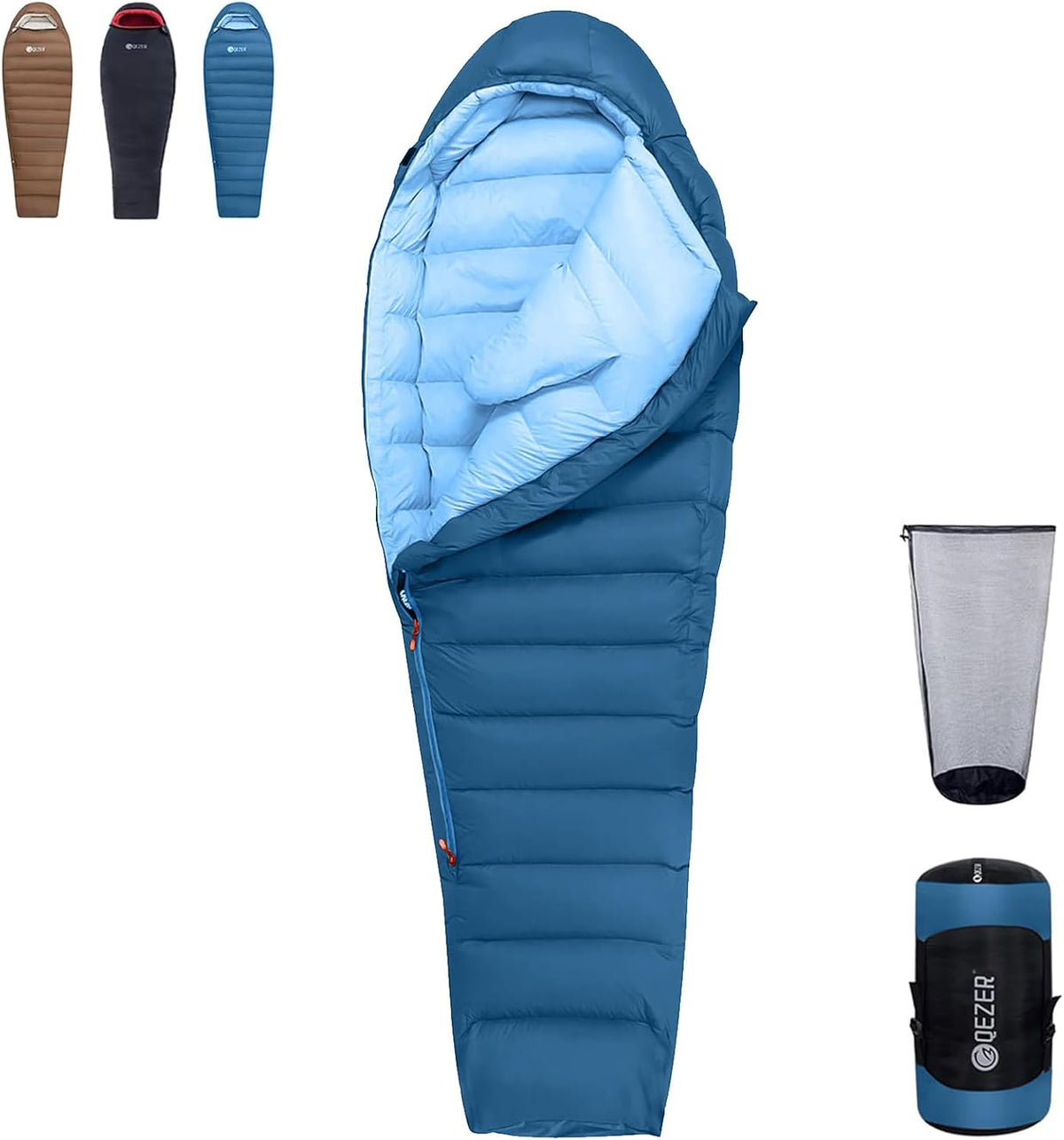 Sac de couchage momie en duvet de canard  RDS 650 FP Confort -10°C "Qezer - QDM-1500H" Planète Rando