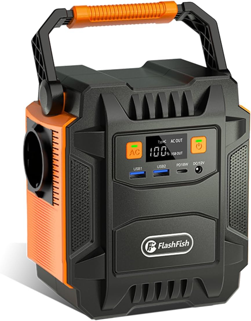 Station d'alimentation / générateur solaire avec batterie 172,8 Wh, prises 230V et LED "FF Flashfish - A201"