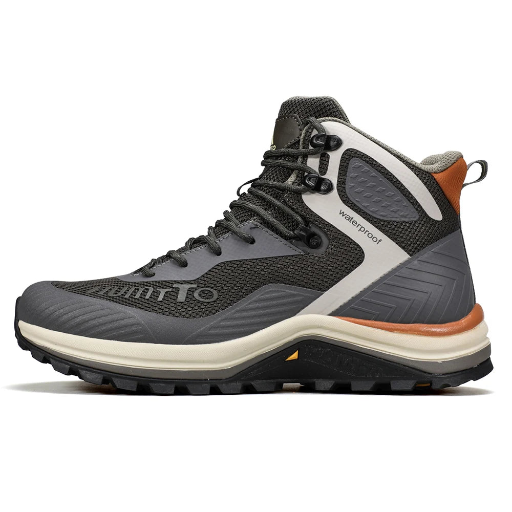 Les HUMTTO - HT-250460A chaussures de randonnée mid-top pour homme offrent une technologie Static Waterproof, avec tige mesh et synthétique, semelle robuste - bottines alpinisme marron/vert conçues pour confort et durabilité sur tous les sentiers.
