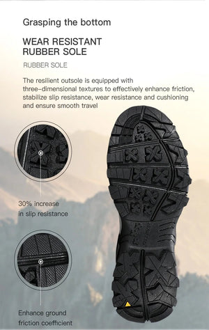 A single Humtto Chaussure de randonnée high-top "HT-250290A", vert et noir, en cuir véritable, avec lacets noirs et semelle antidérapante splash-proof, est présentée en vue latérale.