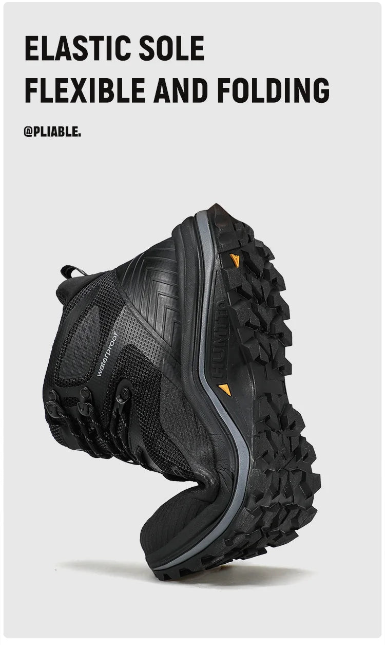 Les chaussures de randonnée Humtto "HT-250460B" pour femmes sont dotées de la technologie Static Waterproof, d'un design gris/rose, d'une semelle robuste, d'un lacet à l'avant et d'un support pour la cheville. Imperméables et respirantes. Affichées sur un fond blanc.