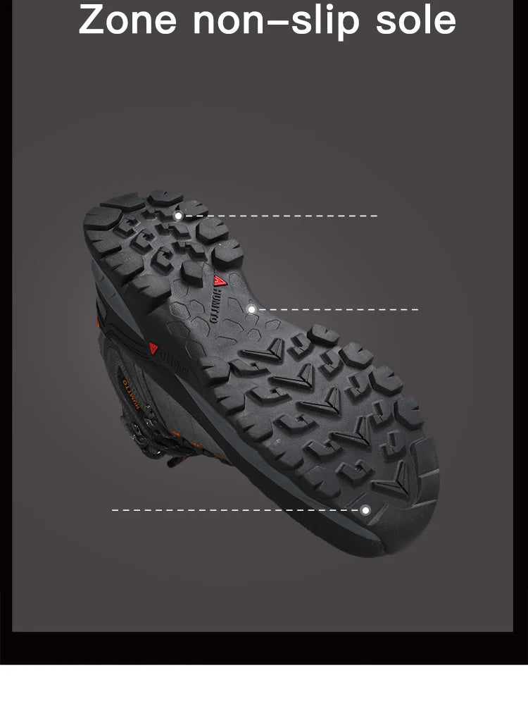 Les Chaussures de randonnée mid-top Humtto HT-250486B pour femme, en cuir véritable gris clair et beige avec accents bleus, semelle robuste et technologie Static Waterproof, idéales comme bottines d'alpinisme imperméables.