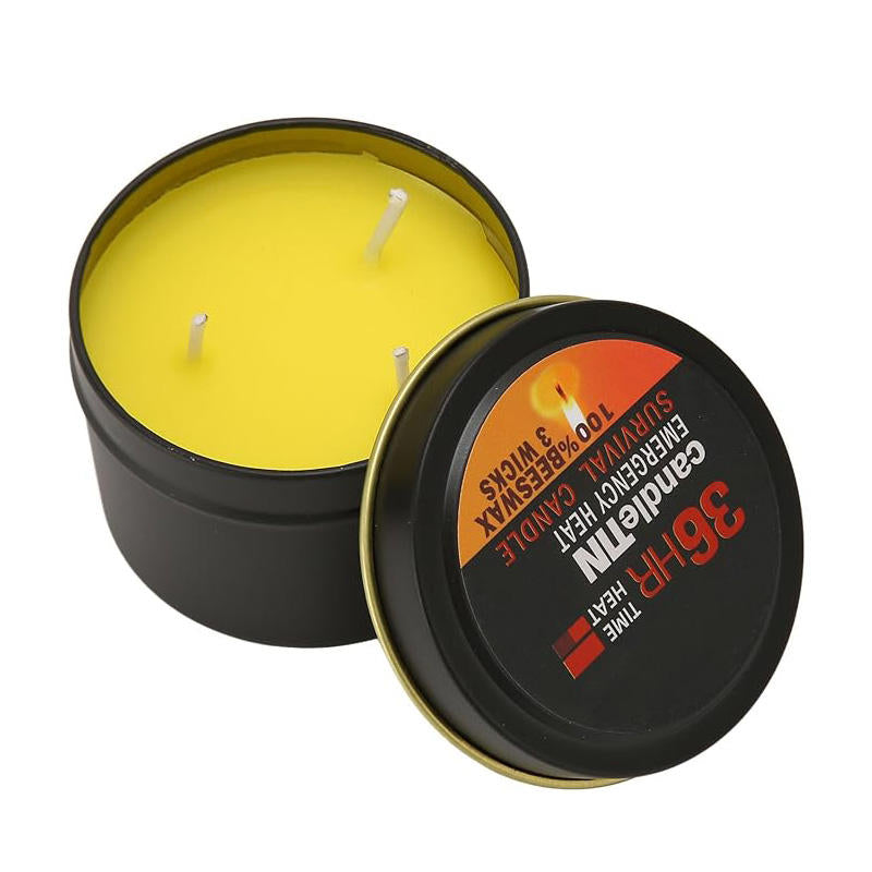 Bougie de survie longue durée 36 heures à 3 mèches en cire d'abeille "CandleTin - Emergency Heat" CandleTin