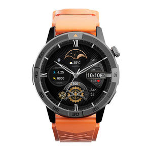 L'AGM Montre GPS Legion Pro est dotée d'un écran rond AMOLED de 1,43 pouce affichant l'heure, la date, la météo, le nombre de pas et la fréquence cardiaque. Elle est dotée d'un bracelet noir, d'une lunette métallique et est étanche 5ATM/IP68 pour un style moderne.