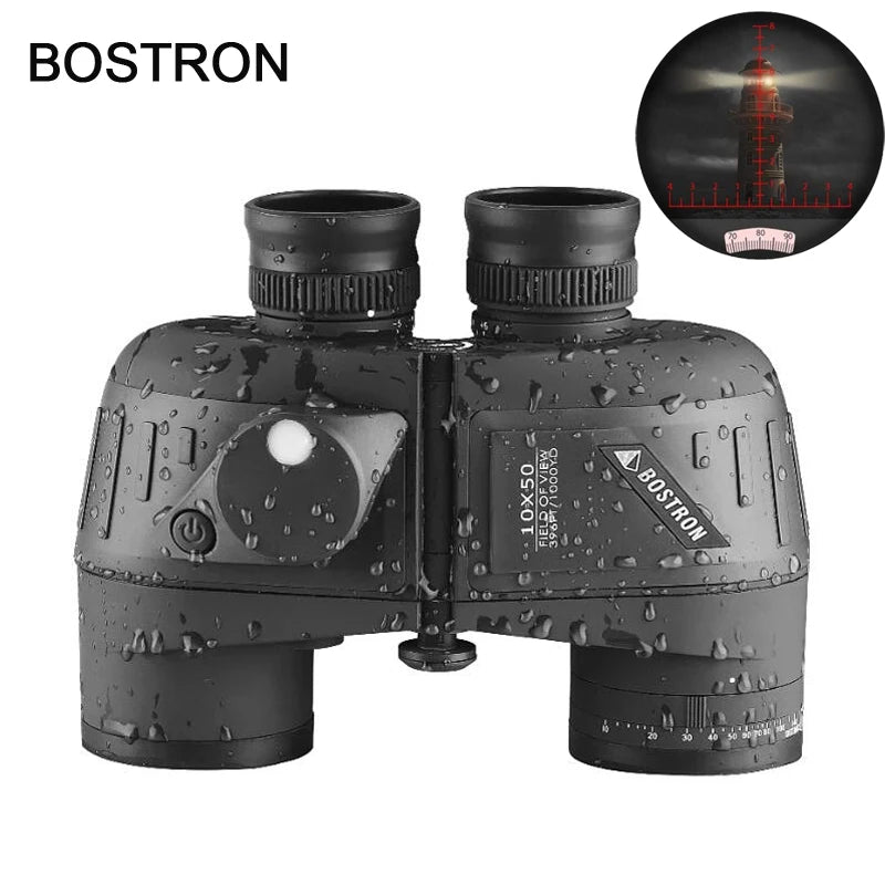 Jumelles 10x50 télescope militaire marin adultes étanche avec télémètre boussole BAK4 prisme HD observation des oiseaux pour la chasse Bostron