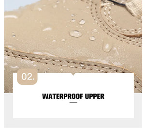 Le modèle Humtto "HUMTTO - HT-240351A" chaussures de randonnée mid-top pour homme, doté d'une protection contre les éclaboussures et d'une semelle robuste, est présenté incliné vers la droite sur un fond blanc.