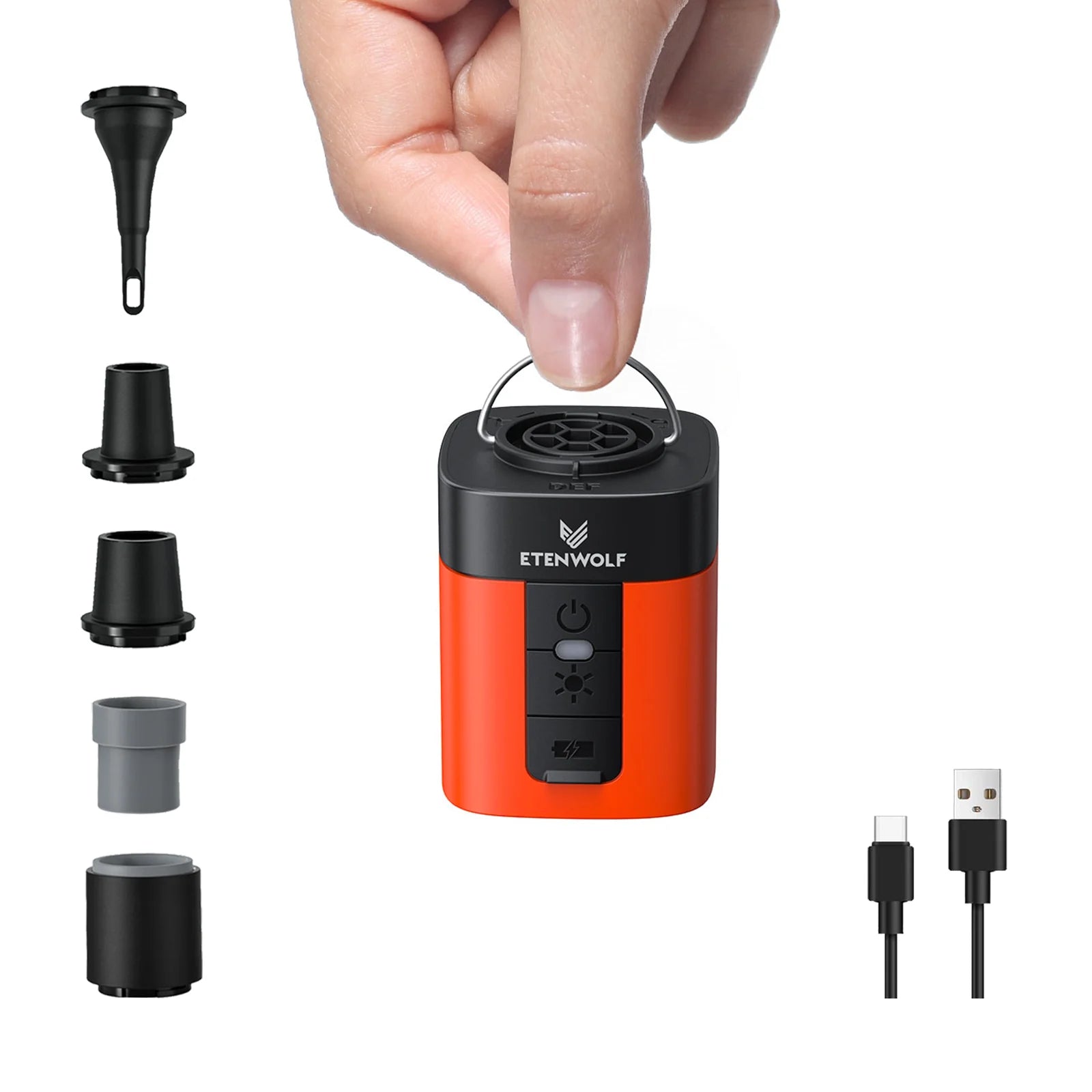 Pompe à air portable ETENWOLF AIR 3 avec 2600 mAh et lampe de camping – Gonflage et dégonflage pour matelas gonflables et articles de piscine. ETENWOLF