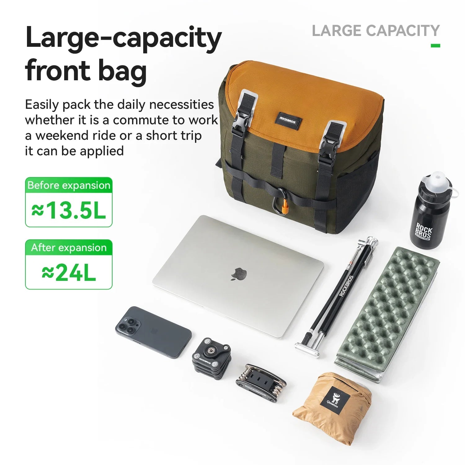 ROCKBROS – sac de vélo avant, sac à bandoulière Portable étanche, polyvalent pour plusieurs scénarios, sac de guidon extensible 24L Planète Rando