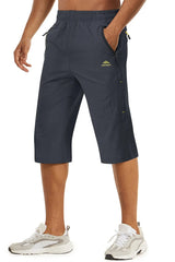 TACVASEN-Short capri d'été pour homme, vêtement long à séchage rapide, pour randonnée, camping, montagne, travail, poche zippée, pêche en plein air, 3/4 Planète Rando