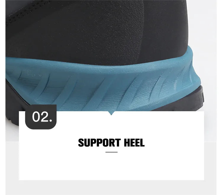 Humtto "HT-240783A" chaussures de randonnée high-top 100% imperméables pour homme, avec semelle robuste, empiècements en mesh et bout renforcé, exposées sur fond blanc. Logo Humtto en haut à gauche.