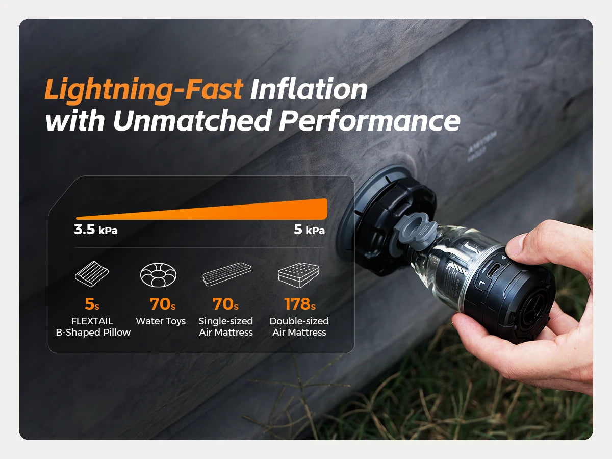 FLEXTAIL MAX PUMP 3 - Pompe à air électrique, pompe de camping portable avec lumière ambiante à 3 niveaux pour lit pneumatique, matelas de couchage, sac sous vide Planète Rando