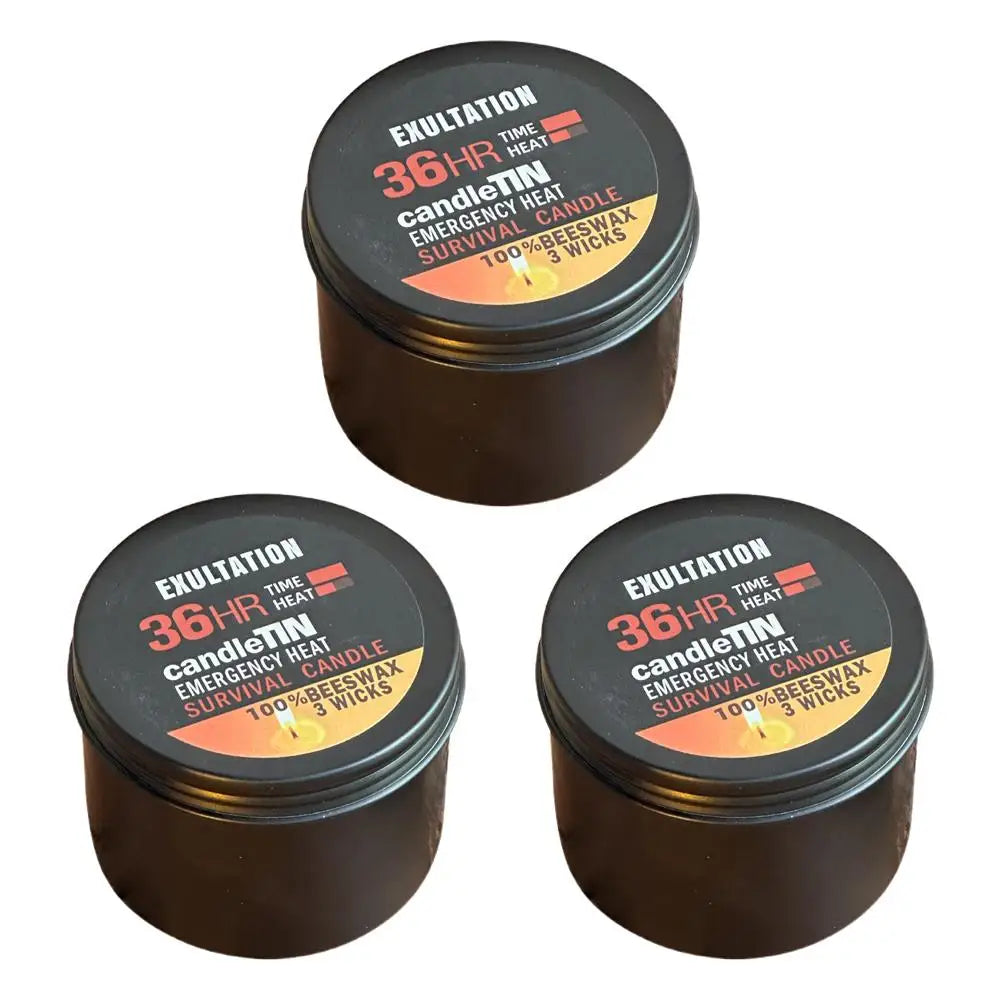 Bougie de survie longue durée 36 heures à 3 mèches en cire d'abeille "CandleTin - Emergency Heat"