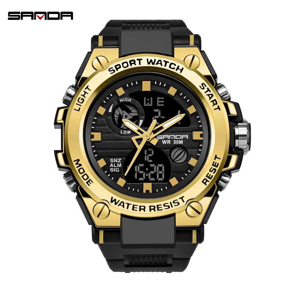 SANDA-Montre-bracelet de sport étanche pour homme, haut de gamme, montres de luxe pour homme, militaire, montre de l'armée, affichage des touristes SANDA