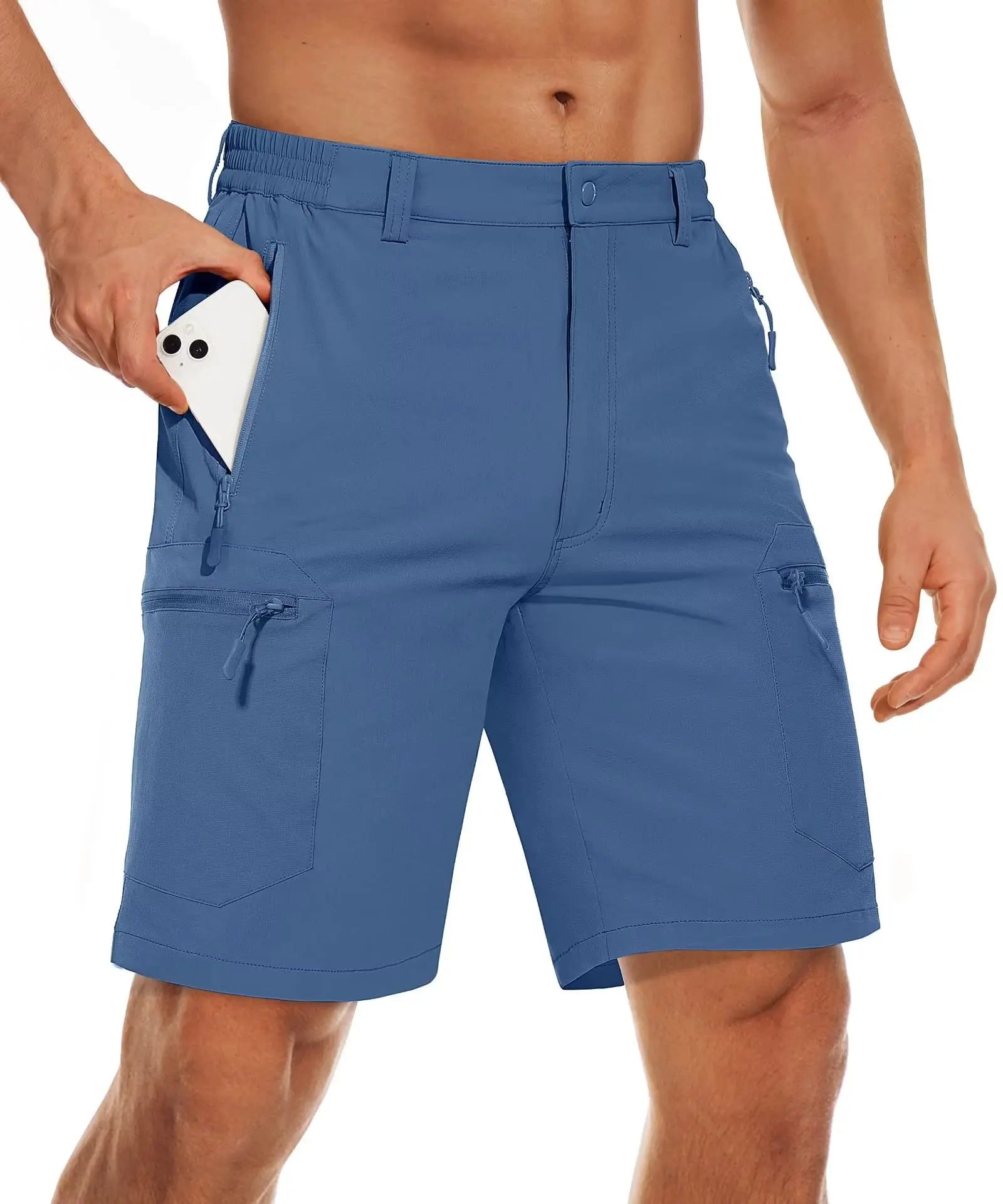 TACVASEN Short cargo d'été à 5 poches zippées, séchage rapide, pour homme, short de pêche, extensible, pour la randonnée en plein air, short de travail en nylon, léger Planète Rando