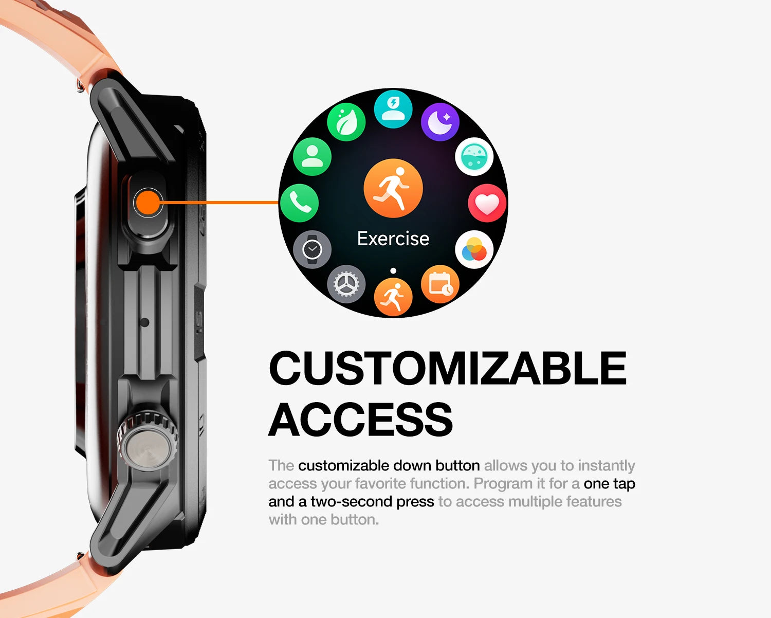 L'AGM Montre GPS Legion Pro est dotée d'un écran rond AMOLED de 1,43 pouce affichant l'heure, la date, la météo, le nombre de pas et la fréquence cardiaque. Elle est dotée d'un bracelet noir, d'une lunette métallique et est étanche 5ATM/IP68 pour un style moderne.