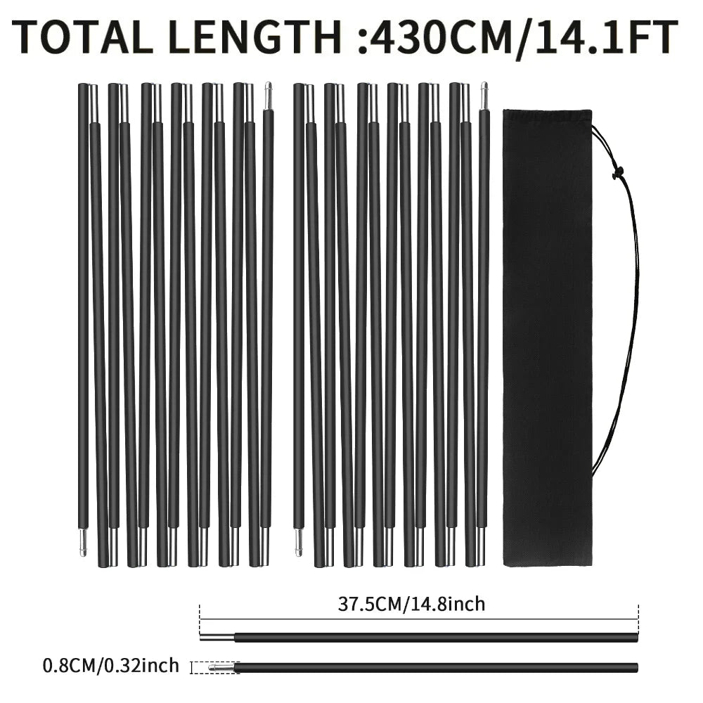 Poteau de tente en alliage d'aluminium, 4.3M/3.6M, Support de Camping, accessoires de remplacement pour randonnée, auvent, cadres d'abri, tiges, 1 pièce/2 pièces Top Pole