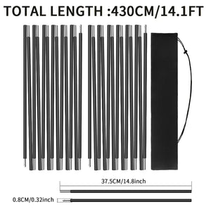 Poteau de tente en alliage d'aluminium, 4.3M/3.6M, Support de Camping, accessoires de remplacement pour randonnée, auvent, cadres d'abri, tiges, 1 pièce/2 pièces Top Pole