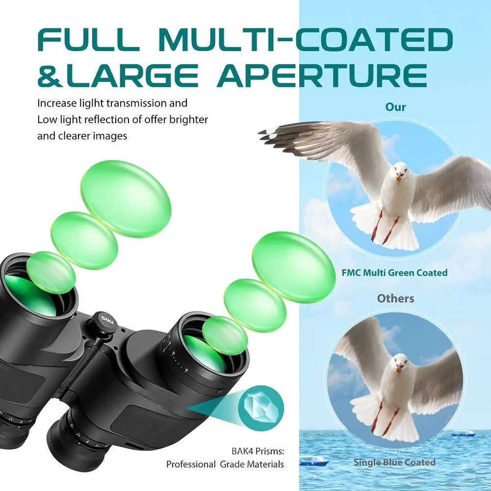 Jumelles 10x50 télescope militaire marin adultes étanche avec télémètre boussole BAK4 prisme HD observation des oiseaux pour la chasse Bostron