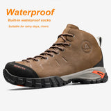 Les Humtto Chaussures de randonnée mid-top "HT-210371A" bottines d'expédition 100% imperméables pour homme offrent une semelle robuste, une adhérence durable et des chaussettes intégrées, idéales pour la pluie ou traverser des rivières.