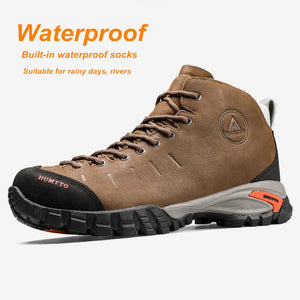 Les Humtto Chaussures de randonnée mid-top "HT-210371A" bottines d'expédition 100% imperméables pour homme offrent une semelle robuste, une adhérence durable et des chaussettes intégrées, idéales pour la pluie ou traverser des rivières.