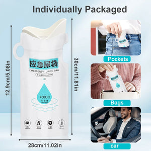 Sacs urinaires jetables de 750 ml, sacs d'urgence pour uriner en extérieur, sacs anti-fuites pour voiture, auto-scellants pour les embouteillonnages Planète Rando