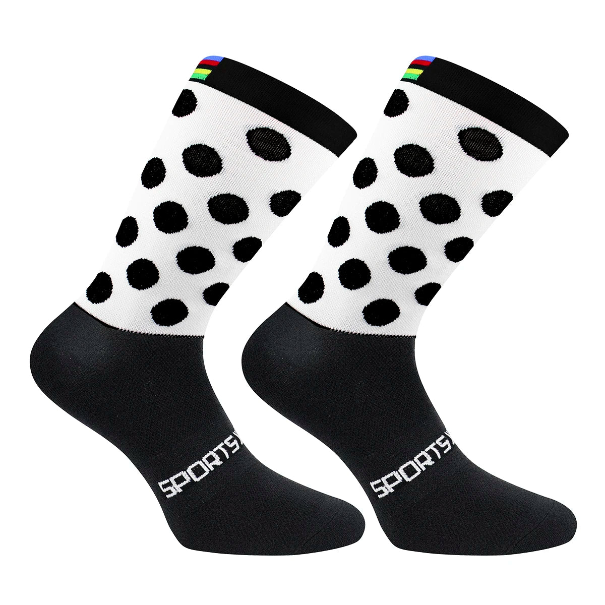 Trois paires de chaussettes de cyclisme pour hommes Daven Socks - YD-345, longueur ras du cou, en blanc, jaune néon avec accents noirs, et noir sont présentées côte à côte sur un fond blanc.