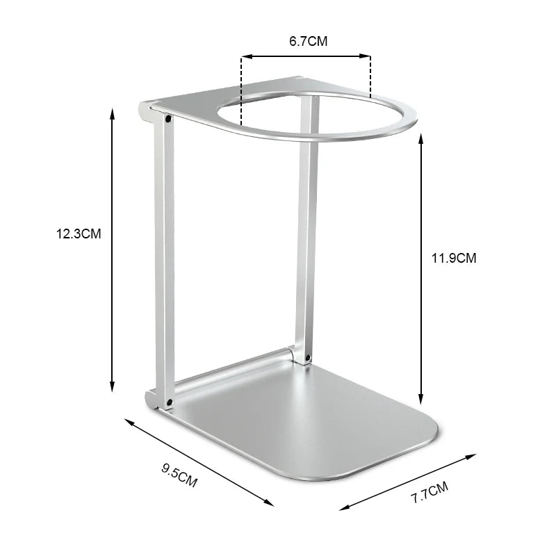 Support DENOKIN souple en alliage d’aluminium argenté, porte-filtre ouvert pour machine à expresso portable, 12,3 x 9,5 x 7,7 cm.