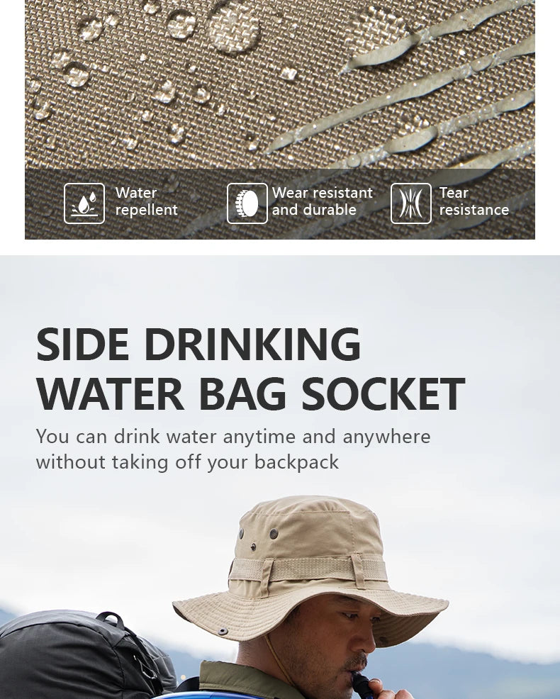 Le BISINNA Sac à dos de trekking 70L (B042), 1,58 kg avec housse de pluie, comporte de multiples compartiments, des poches latérales en filet, des bretelles réglables et une poche frontale zippée.