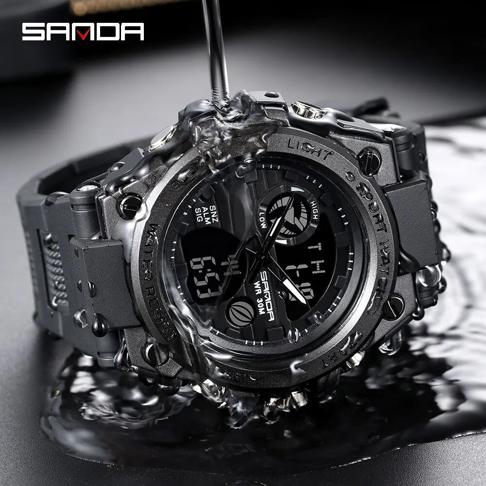 SANDA-Montre-bracelet de sport étanche pour homme, haut de gamme, montres de luxe pour homme, militaire, montre de l'armée, affichage des touristes SANDA