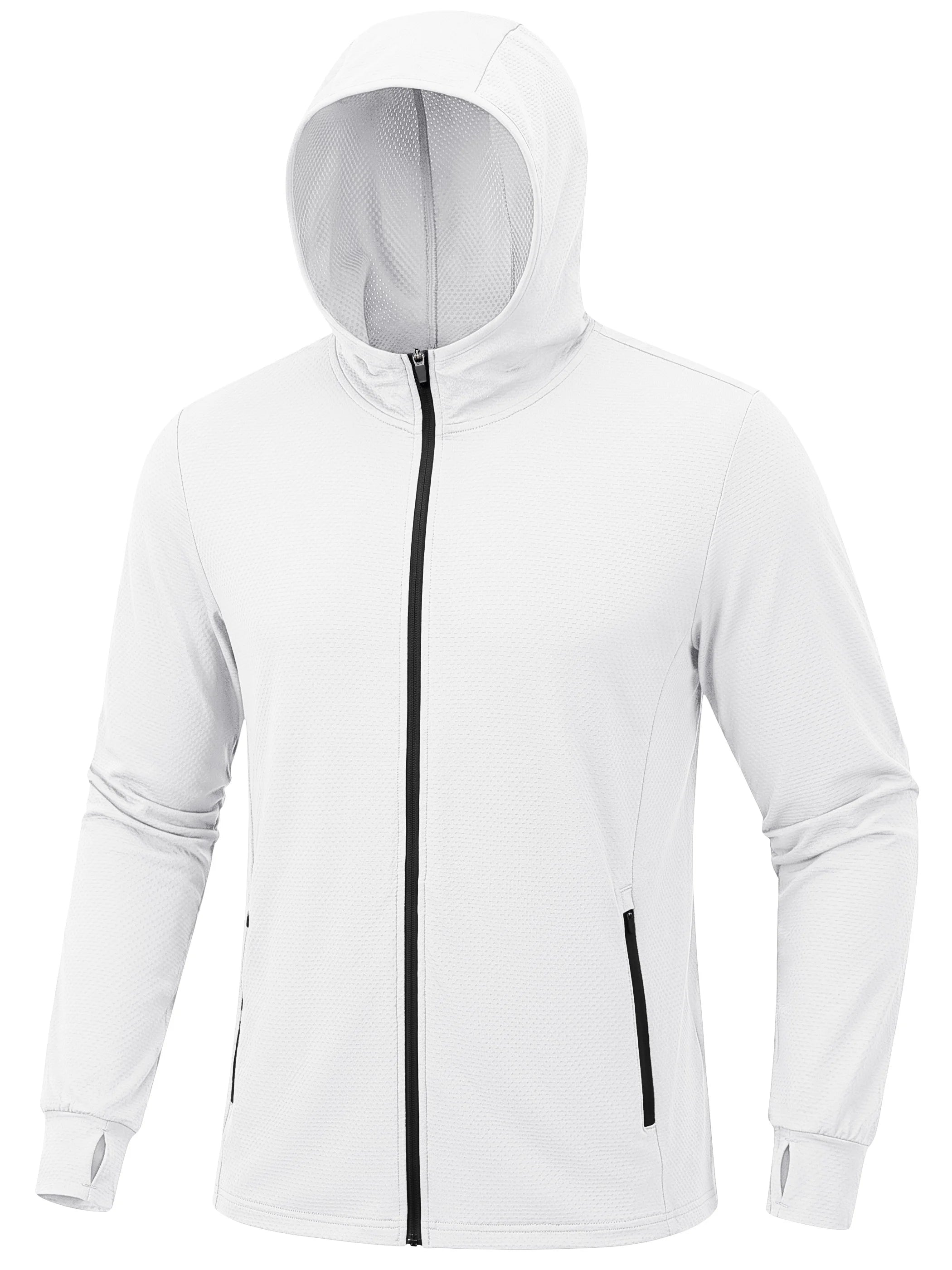 Veste Planète Rando HOD blanche pour homme, indice UPF 50+, avec capuche et détails noirs, idéale pour la randonnée et la protection solaire.