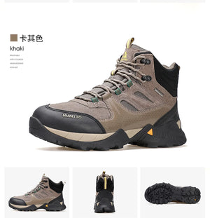 Les bottines tactiques 100% imperméables Humtto - HT-240760A pour homme, marron et noires, avec semelle robuste, tige en mesh et suède, et fermeture à lacets, sont idéales pour ceux recherchant des chaussures imperméables.