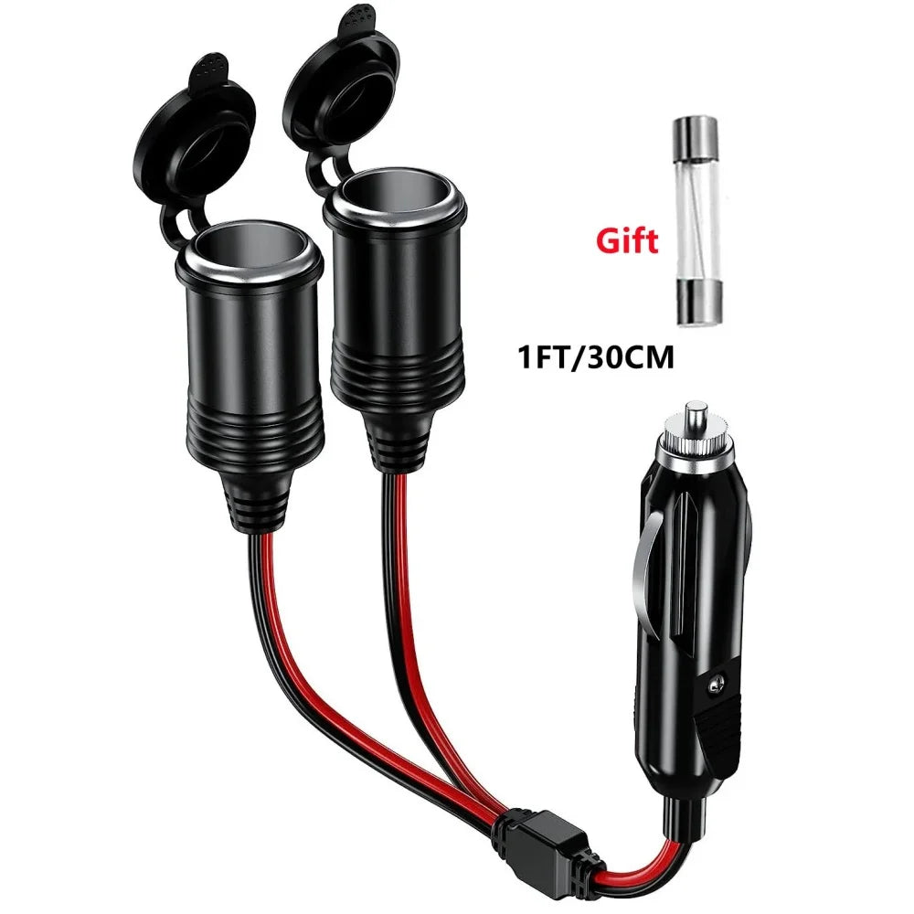 Rallonge pour allume-cigare de voiture 12 V/24 V Planète Rando, 2 prises protégées, câble de 30 cm, fusible offert, utilisation en extérieur.