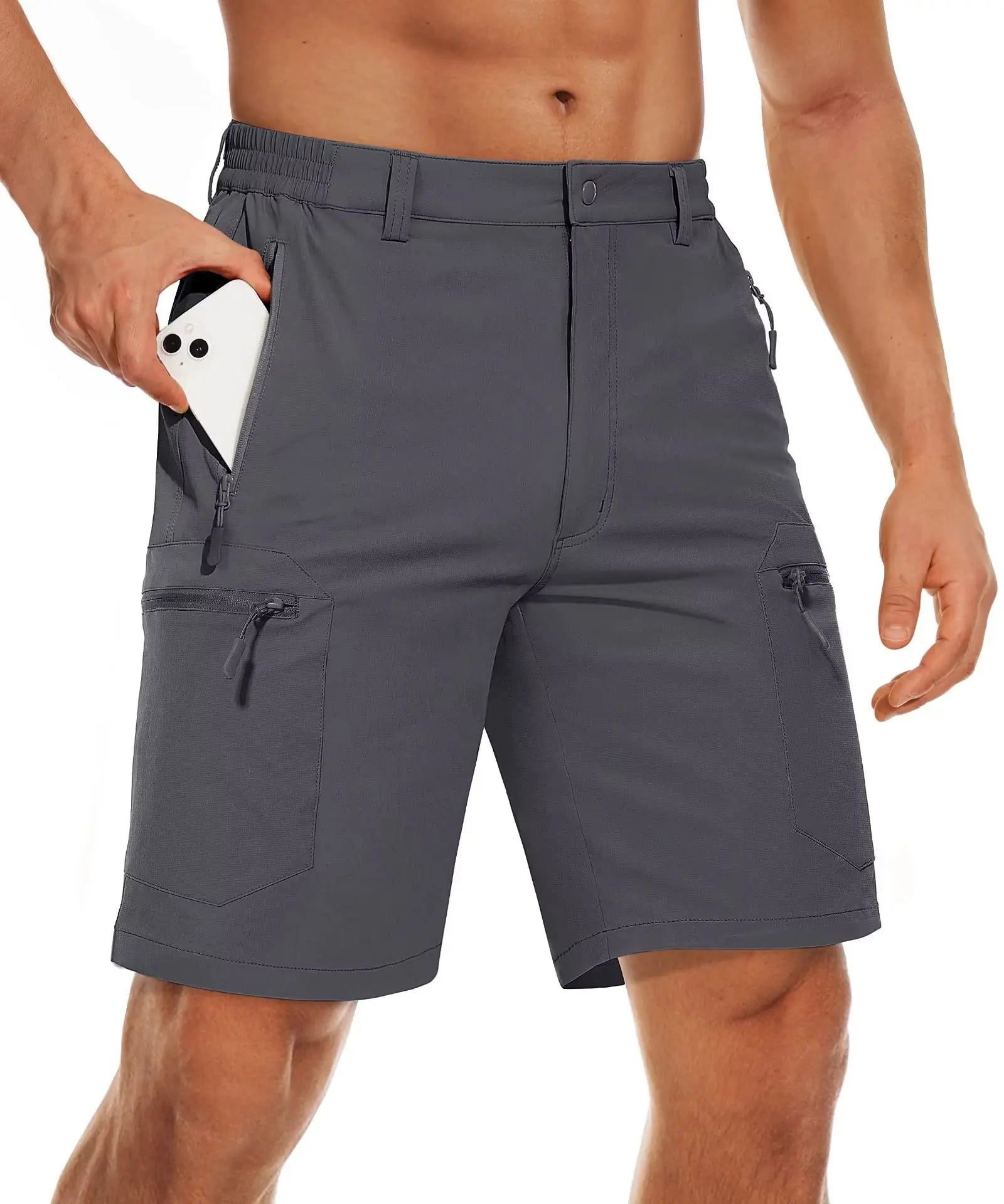 TACVASEN Short cargo d'été à 5 poches zippées, séchage rapide, pour homme, short de pêche, extensible, pour la randonnée en plein air, short de travail en nylon, léger Planète Rando
