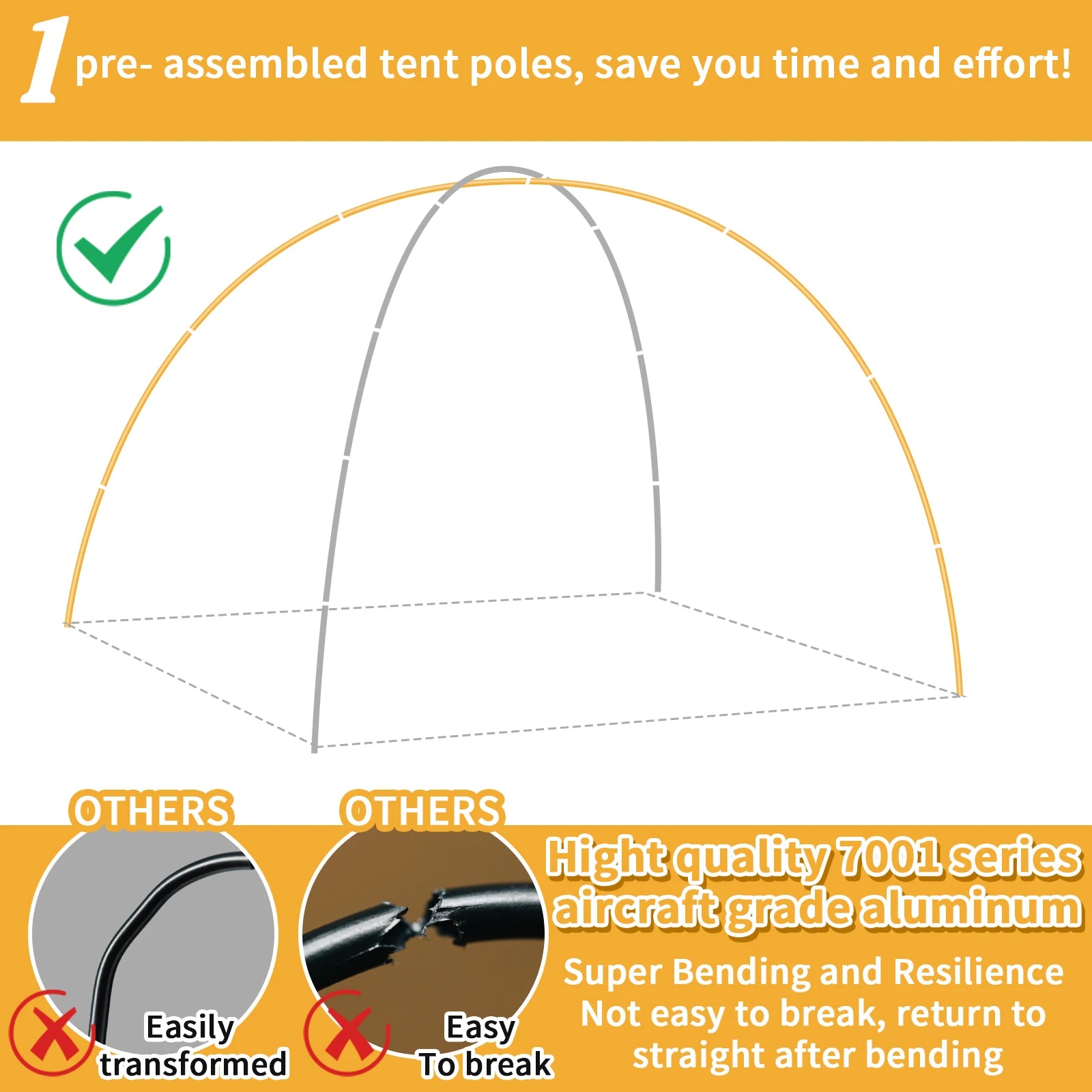 Poteau de tente en alliage d'aluminium, 4.3M/3.6M, Support de Camping, accessoires de remplacement pour randonnée, auvent, cadres d'abri, tiges, 1 pièce/2 pièces Top Pole