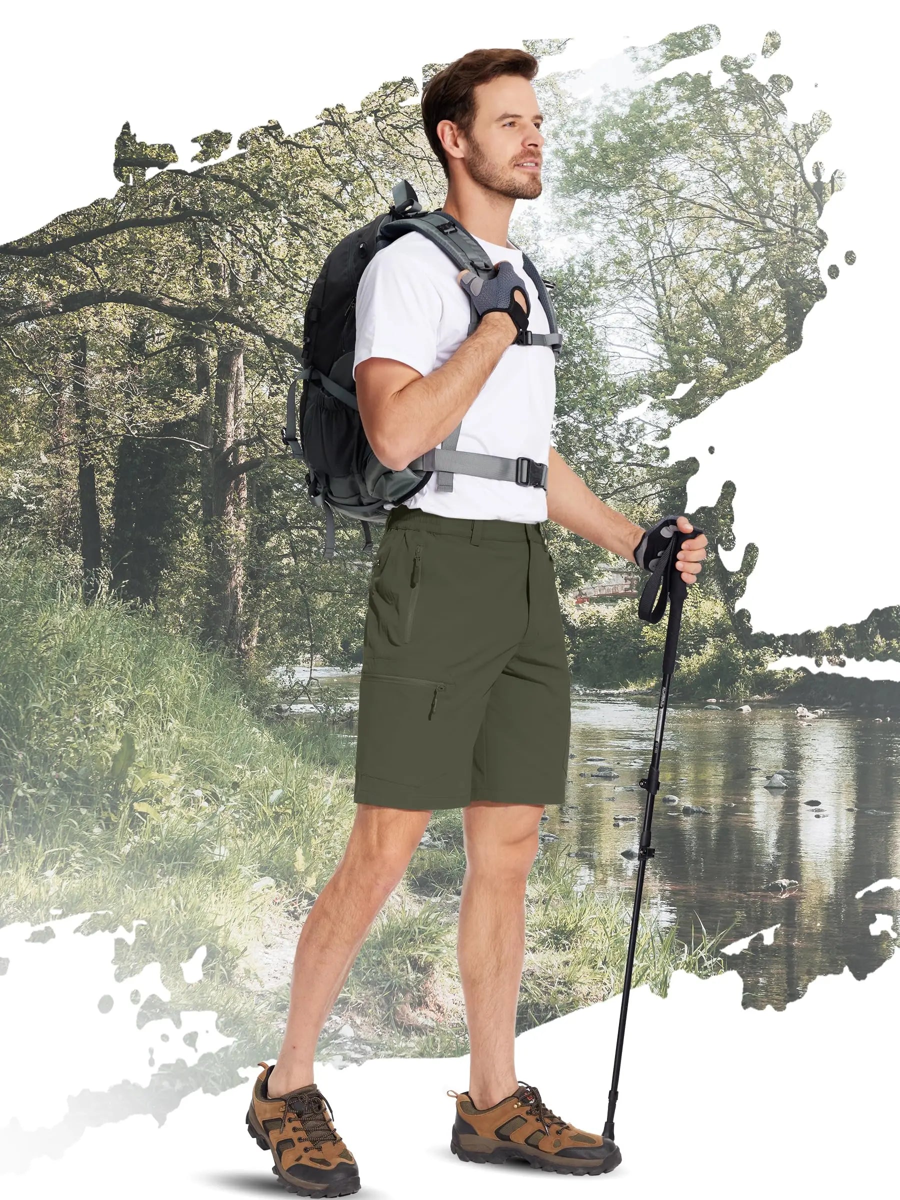 TACVASEN Short cargo d'été à 5 poches zippées, séchage rapide, pour homme, short de pêche, extensible, pour la randonnée en plein air, short de travail en nylon, léger Planète Rando
