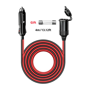 Rallonge pour allume-cigare de voiture 12 V/24 V Planète Rando, 4 m, rouge/noir, avec fusible, embout et dispositif de sécurité pour une utilisation en extérieur.