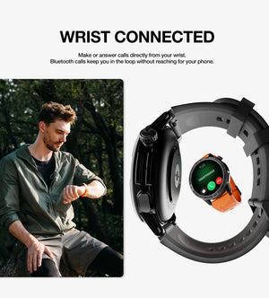 L'AGM Montre GPS Legion Pro est dotée d'un écran rond AMOLED de 1,43 pouce affichant l'heure, la date, la météo, le nombre de pas et la fréquence cardiaque. Elle est dotée d'un bracelet noir, d'une lunette métallique et est étanche 5ATM/IP68 pour un style moderne.