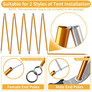 Poteau de tente en alliage d'aluminium, 4.3M/3.6M, Support de Camping, accessoires de remplacement pour randonnée, auvent, cadres d'abri, tiges, 1 pièce/2 pièces Top Pole