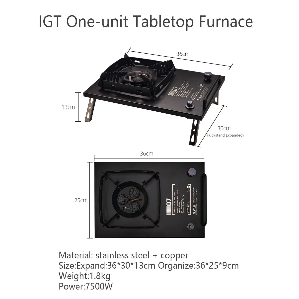 Réchaud de camping multifonctionnel pour table IGT à trois brûleurs 7500W "WELLHIKE - SWS IGNITE07"