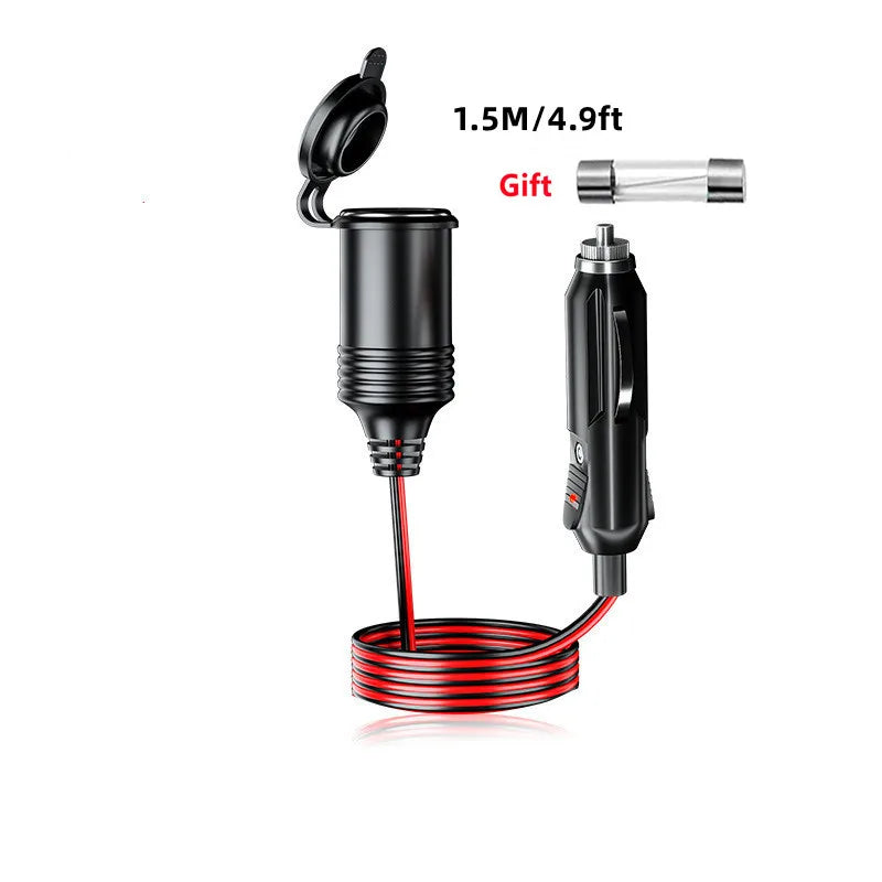 Rallonge pour allume-cigare de voiture 12 V/24 V, noire et rouge, 1,5 m, fusible offert, prise de sécurité, idéale pour les activités en plein air.