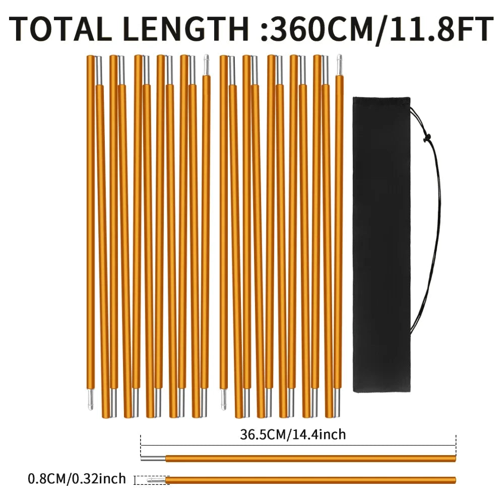 Poteau de tente en alliage d'aluminium, 4.3M/3.6M, Support de Camping, accessoires de remplacement pour randonnée, auvent, cadres d'abri, tiges, 1 pièce/2 pièces Top Pole