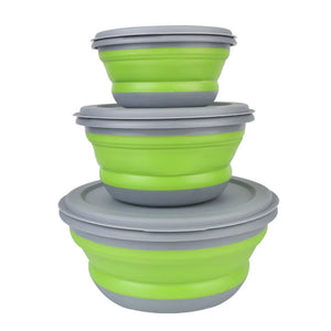 Boîte à déjeuner pliante, ensembles de bols en Silicone 3 pièces/ensemble, récipient alimentaire, ensemble de vaisselle, bol à salade pliable avec couvercle Portable Planète Rando