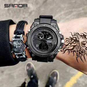 SANDA-Montre-bracelet de sport étanche pour homme, haut de gamme, montres de luxe pour homme, militaire, montre de l'armée, affichage des touristes SANDA