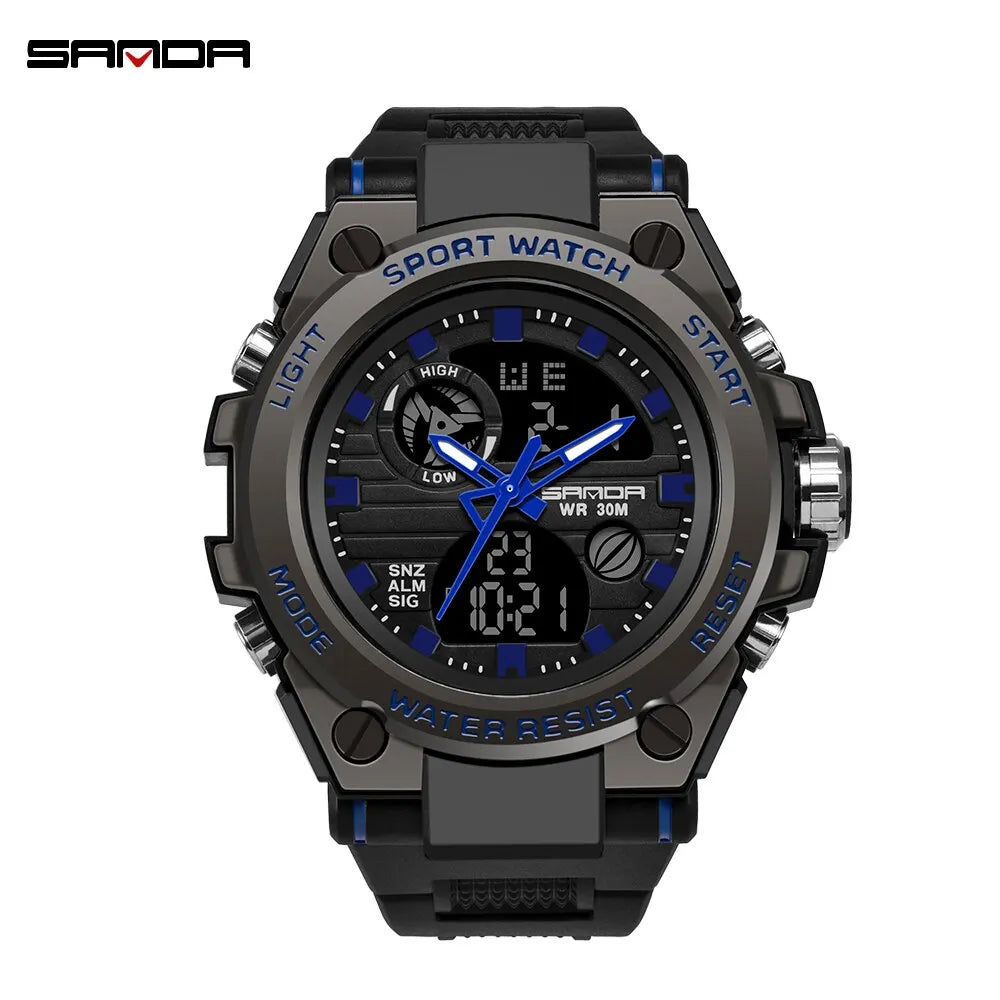 SANDA-Montre-bracelet de sport étanche pour homme, haut de gamme, montres de luxe pour homme, militaire, montre de l'armée, affichage des touristes SANDA