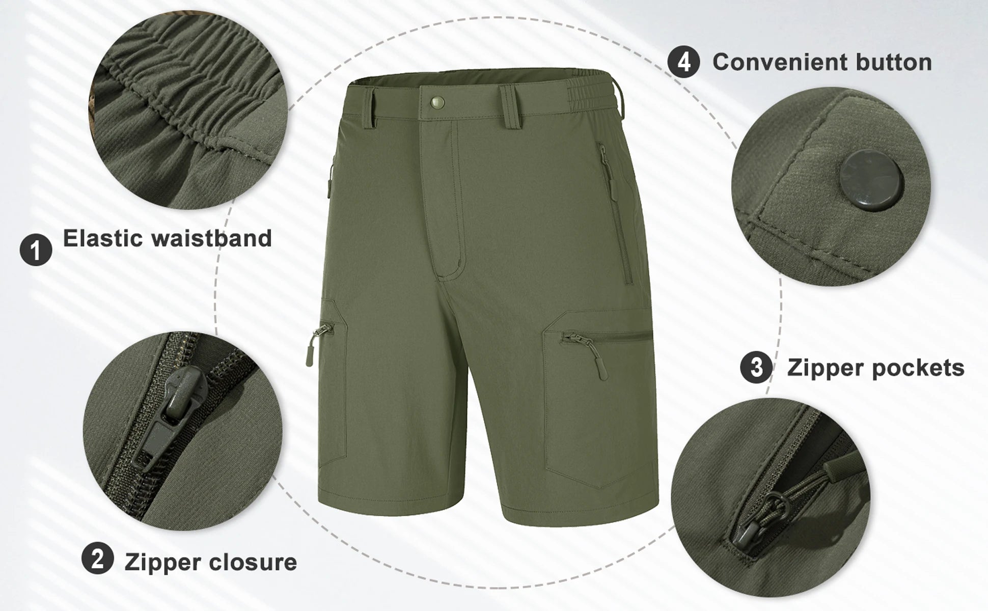 TACVASEN Short cargo d'été à 5 poches zippées, séchage rapide, pour homme, short de pêche, extensible, pour la randonnée en plein air, short de travail en nylon, léger Planète Rando