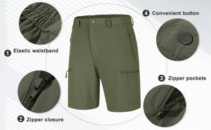TACVASEN Short cargo d'été à 5 poches zippées, séchage rapide, pour homme, short de pêche, extensible, pour la randonnée en plein air, short de travail en nylon, léger Planète Rando